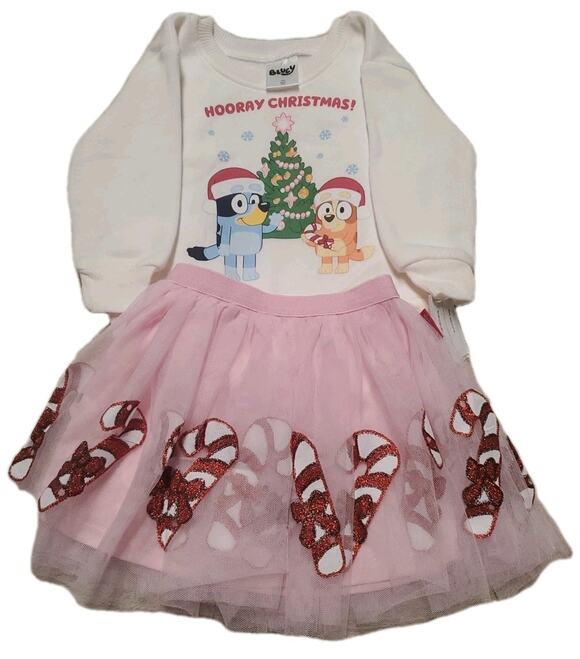 Bluey Other - NWT Bluey Christmas Girly Outfit Size 18M Toddler Holiday Dress Set